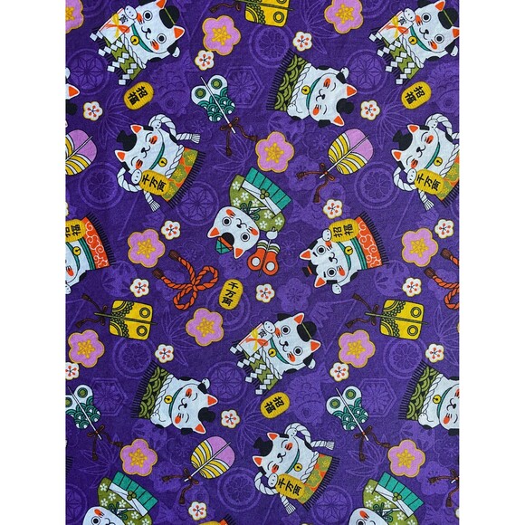 Purple Maneki-Neko Pattern Pillowcase | Handmade | 100% Cotton - Picture 3 of 4